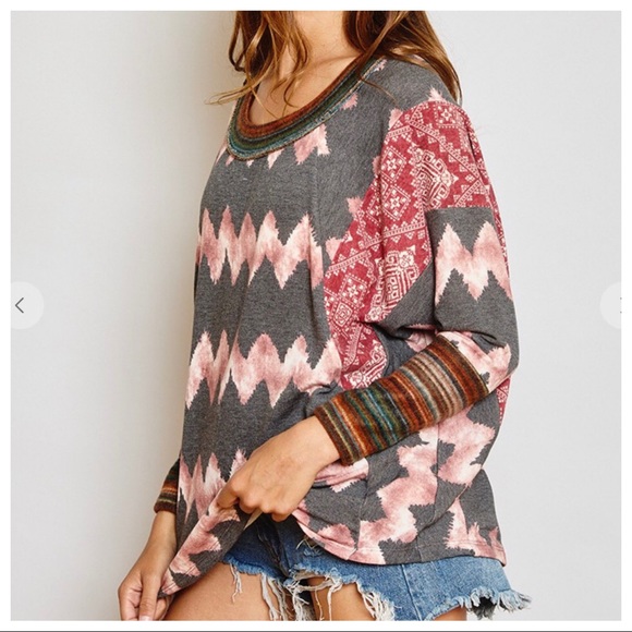 Stylish Chevron Stripes Color Blocked top - Picture 4 of 6